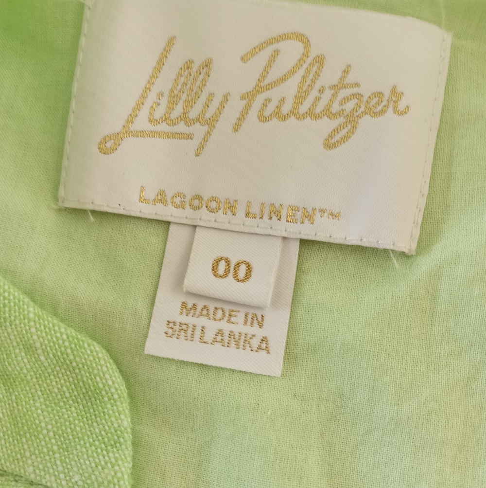 LILLY PULITZER "Mialeigh" 100% Linen Lime Green Dress | 00 - Picture 10 of 10